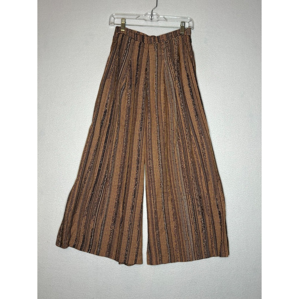 H&M Yellow Black Patterned Pocket Flare Pants Womens Size 4 High Waist Wide Leg